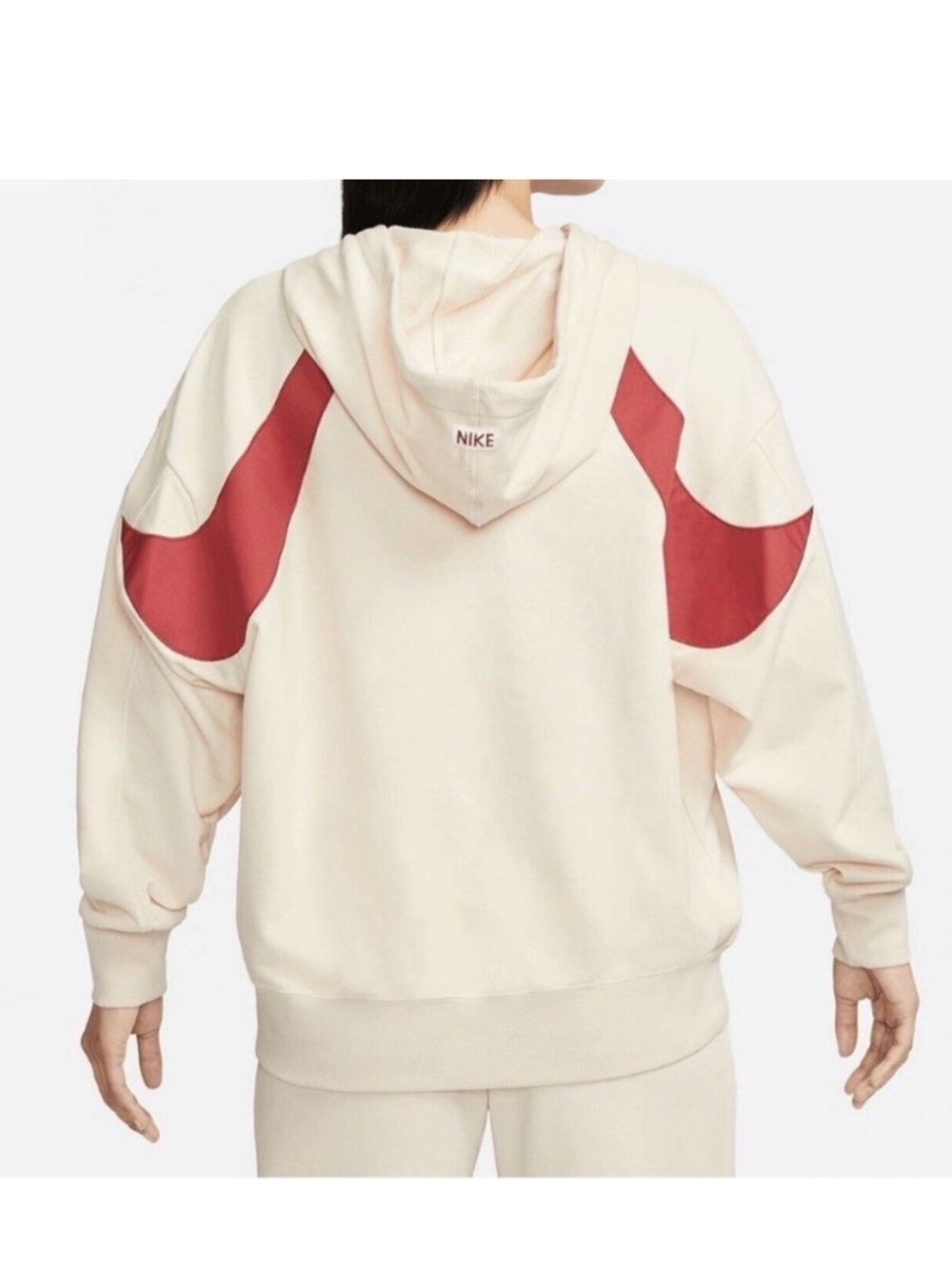 Womans Nike Cream Hoodie with Red Swoosh Accent Size Large